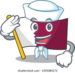 An icon of flag qatar Scroll Sailor cartoon character wearing hat