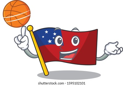 An icon of flag samoa Scroll cartoon character playing basketball