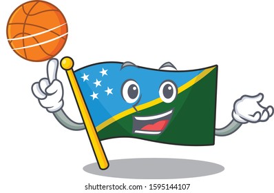 An icon of flag solomon island Scroll cartoon character playing basketball