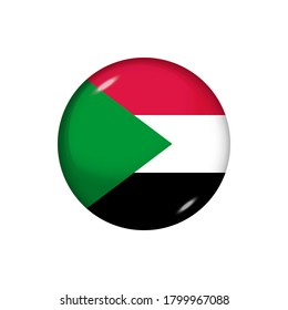 Icon flag of Sudan . Round glossy flag. Vector illustration. EPS 10