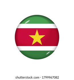 Icon flag of Suriname . Round glossy flag. Vector illustration. EPS 10