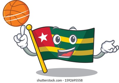 An icon of flag togo Scroll cartoon character playing basketball