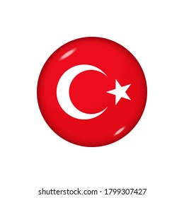 Icon flag of Turkey . Round glossy flag. Vector illustration. EPS 10