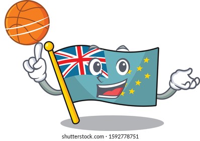 An icon of flag tuvalu Scroll cartoon character playing basketball