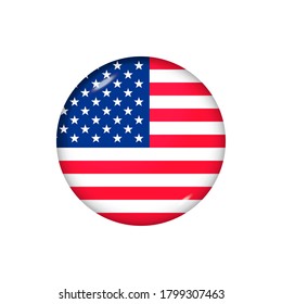 Icon flag of United States . Round glossy flag. Vector illustration. EPS 10