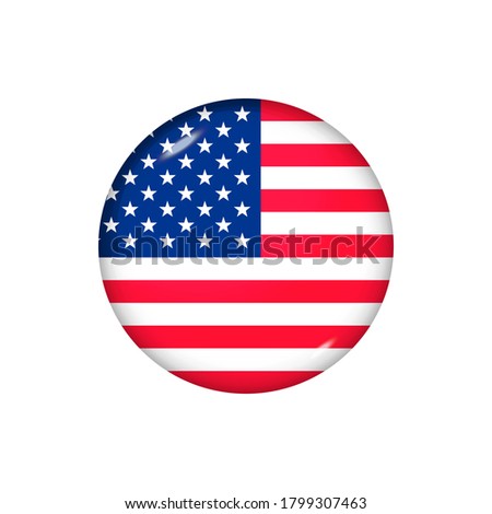 Icon flag of United States . Round glossy flag. Vector illustration. EPS 10