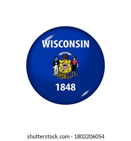 Icon flag of Wisconsin . Round glossy flag. Vector illustration. EPS 10