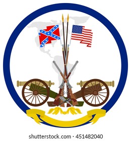 Icon With Flags CSA And The US Weapons Were Used In The Civil War In America. The Illustration On A White Background.