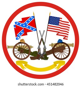 Icon With Flags CSA And The US Weapons Were Used In The Civil War In America. The Illustration On A White Background.