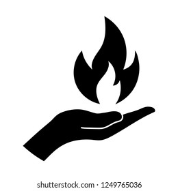 Icon of a flame on the palm of hand. Vector illustration