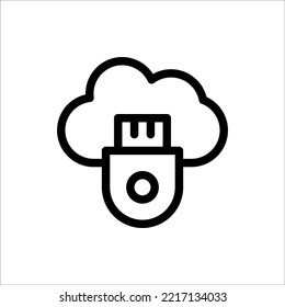 Icono Flash drive, Cloud Computing, Esquema, Ilustración Vector de Ilustración con logotipo de icono plano aislado. Adecuado para diseño web, logotipo, aplicación. 