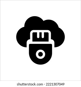 Icon Flash Drive Glyph, Cloud Computing, Flat Icon Logo Illustration Vector Isolated. Suitable for Web Design, Logo, App. 