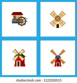 Icon flat alternative set of power, watermill, wind energy and other vector objects. Also includes energy, mill, wind elements.