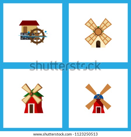 Icon flat alternative set of power, watermill, wind energy and other vector objects. Also includes energy, mill, wind elements.