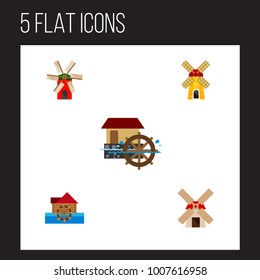 Icon flat alternative set of wheel, ecology, watermill and other vector objects. Also includes windmill, wheel, ecology elements.