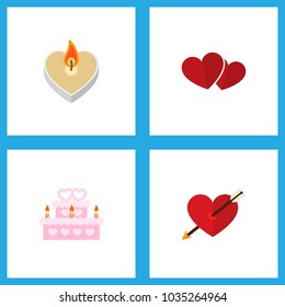 Icon flat amour set of wedding cake, love, arrow and other vector objects. Also includes heart, love, candle elements.