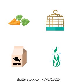 Icon flat animal set of seaweed, bird prison, root vegetable and other vector objects. Also includes water, seaweed, food elements.