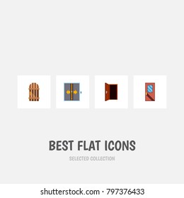 Icon flat approach set of elevator, frame, entrance and other vector objects. Also includes door, exit, entrance elements.