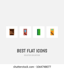 Icon flat approach set of entrance, western wooden, approach and other vector objects. Also includes door, exit, approach elements.