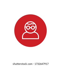 icon flat author user man book read red circle symbol person science smart scientist logo infographics staff pictogram information text manager avatar glasses people concept button human character