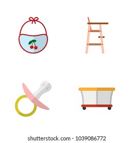 Icon flat baby set of bib, pacifier, playpen and other vector objects. Also includes playground, baby, chair elements.