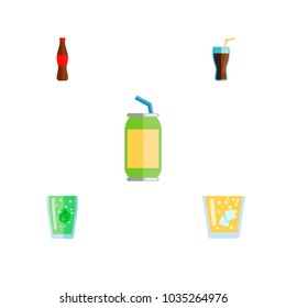 Icon flat beverage set of bottle, beverage, juice and other vector objects. Also includes drink, beverage, cup elements.