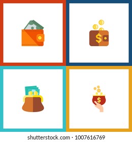 Icon flat billfold set of pouch, purse, payment and other vector objects. Also includes money, purse, pouch elements.