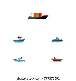 Icon flat boat set of cargo, yacht, transport and other vector objects. Also includes ship, transport, cargo elements.