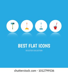 Icon flat broomstick set of mop, sweep, broomstick and other vector objects. Also includes mop, sweep, cleaning elements.