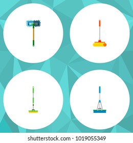 Icon flat broomstick set of broomstick, mop, sweep and other vector objects. Also includes mop, sweep, cleaning elements.