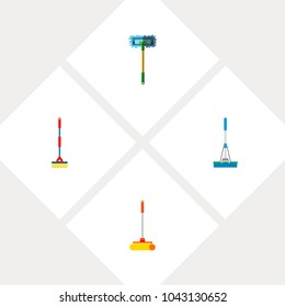 Icon flat broomstick set of broomstick, sweep, mop and other vector objects. Also includes mop, sweep, cleaner elements.