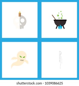 Icon flat celebrate set of cranium, phantom, cauldron and other vector objects. Also includes cranium, phantom, candle elements.