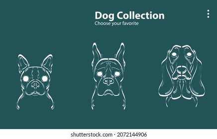 icon flat character drawing dog line puppy face cute pet doodle doggy set illustration vector print symbol wallpaper background logo smile cat paw white blue popular doggie clipart domestic baby black