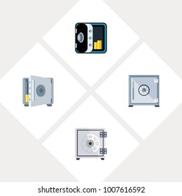 Icon flat closed set of banking, coins, safe and other vector objects. Also includes strongbox, coins, safe elements.