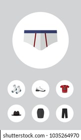 Icon flat clothes set of uniform, fedora, socks and other vector objects. Also includes gumshoes, uniform, socks elements.