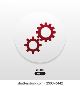 icon flat cogwheel gear in red. Vector