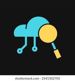 Icon Flat Color cloud system magnify. Fill color style.
