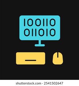 Icon Flat Color computer binary coding. Fill color style.