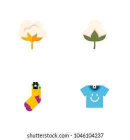 Icon flat cotton set of cotton, t-shirt, bud and other vector objects. Also includes flower, cotton, blouse elements.
