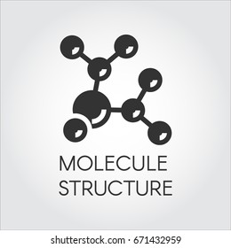Icon in flat design of abstract molecular structure. Chemical compound black logo. Vector illustration