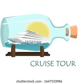 icon flat design bottle cruise ship sea sun travel ship illustration vector