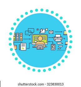 Icon flat design deadline concept. Business time management, plan and countdown, button organization, progress and efficiency, punctuality and process illustration. Set of thin, lines icons