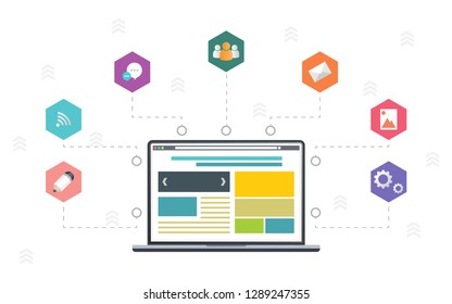 Icon flat design for meeting, e-learning, working in business concept.