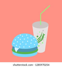 Icon in flat design for restaurant Burger and soda