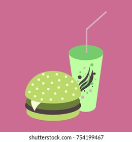 Icon in flat design for restaurant Burger and soda
