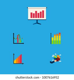 Icon flat diagram set of graph, statistic, pie bar and other vector objects. Also includes graph, chart, statistic elements.