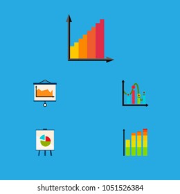 Icon flat diagram set of graph, statistic, chart and other vector objects. Also includes chart, monitoring, graph elements.