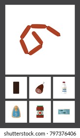 Icon flat eating set of ketchup, bratwurst, meat and other vector objects. Also includes bottle, tomato, beef elements.
