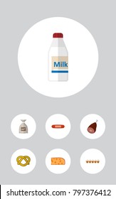Icon flat eating set of sugar bag, pretzel, ham and other vector objects. Also includes breakfast, meat, cheese elements.
