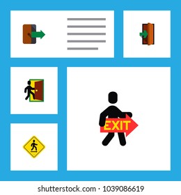 Icon flat emergency set of exit, directional, entry and other vector objects. Also includes exit, door, directional elements.